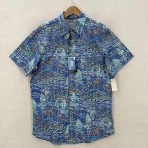 IZOD Saltwater Shirt Mens Medium Blue Revival Dockside Chambray Hawaiian Print